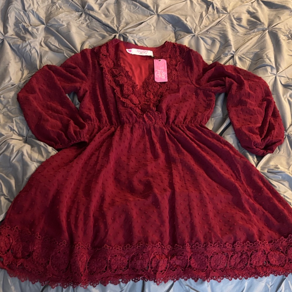 Chic Long Sleeve Burgundy Dress